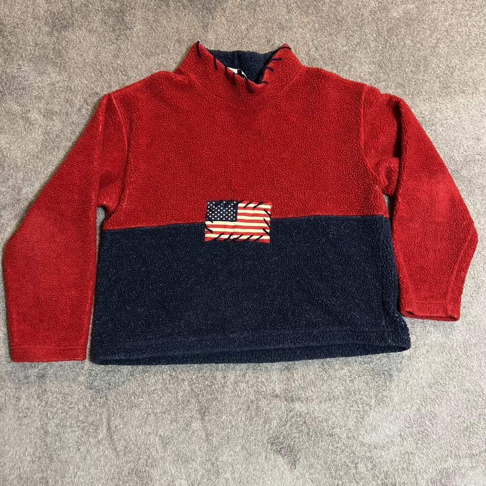 Vintage Real Comfort Women's Fleece Pullover Flag Patriotic Size L Made In USA